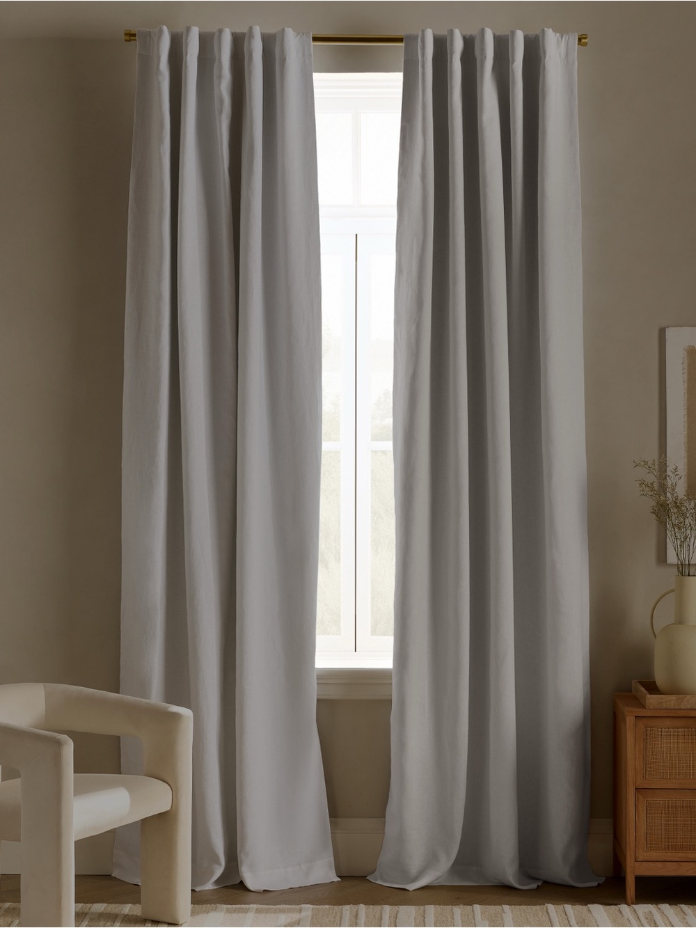 Quince European Linen True Blackout Curtain, 48x96, White. One panel